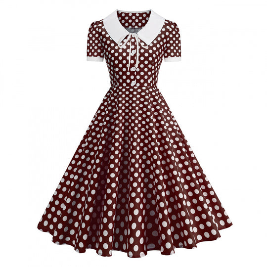 Damen Retro Maxikleid mit Kragen und Punkten EB