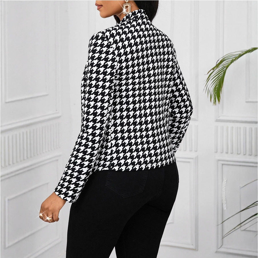 Damen Elegante Blazerjacke im Hahnentritt-Muster mit glänzenden Knöpfen EB