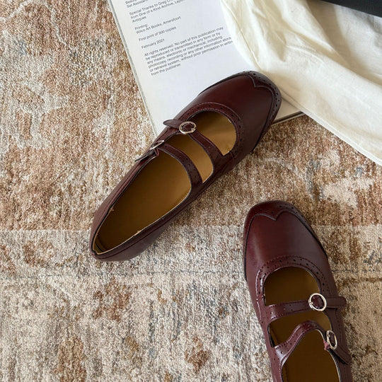 Damen Elegante Mary Jane Ballerinas mit modischen Riemchen und dekorativen Schnallen EB