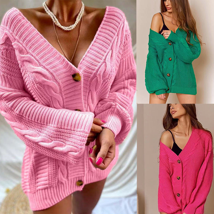 Damen Strickjacke mit tiefem V-Ausschnitt und dekorativen Knöpfen EB