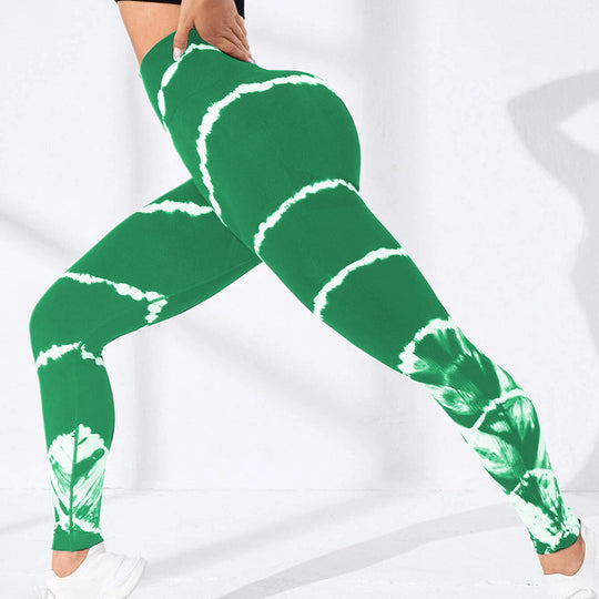 Damen Sportliche Hochbund-Leggings mit auffälligem Tie-Dye-Muster EB