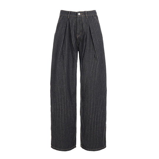 Damen Weite Hochtaillierte Streifenjeans EB