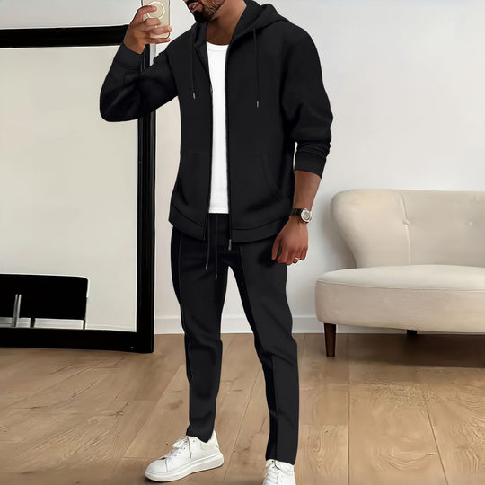 Herren nan Zip-Hoodie und schlanke Jogginghose-Set mit Strukturjersey, Kängurutaschen und elastischem Kordelbund EB