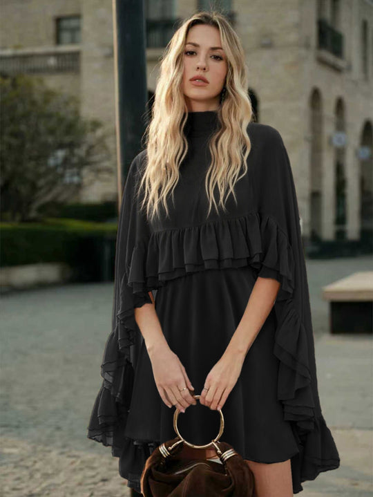 Damen Elegantes Rüschendress mit hochgeschlossenem Ausschnitt und fließendem Schnitt EB