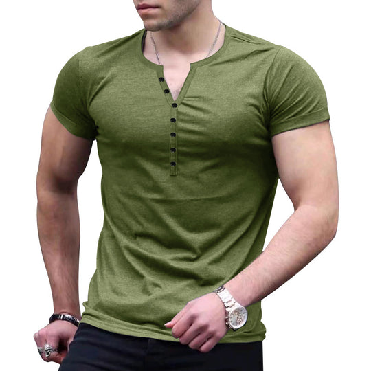 Herren Kurzarm-Henley-T-Shirt mit Knopfleiste und weichem Baumwollmaterial EB