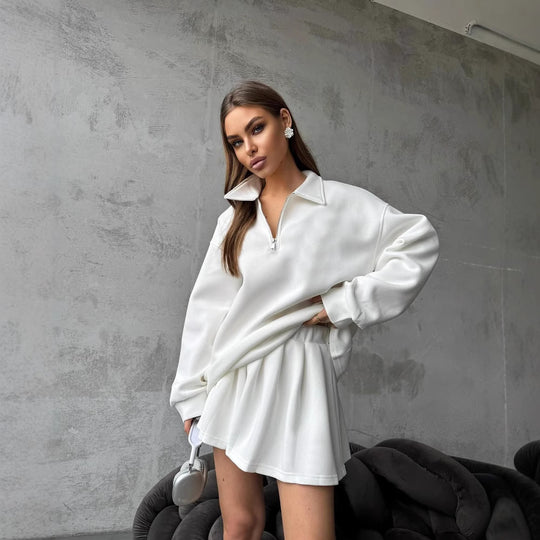 Damen sportlicher Pullover mit Kordelzug und Reißverschluss EB
