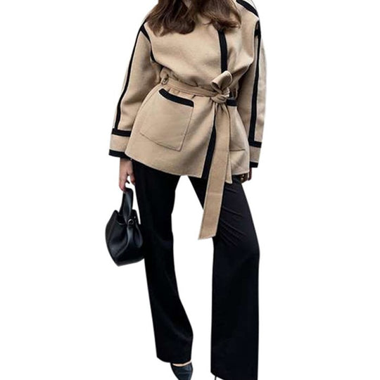 Damen Modische Oversized-Jacke mit strukturierten Details und Kontrastnähten EB