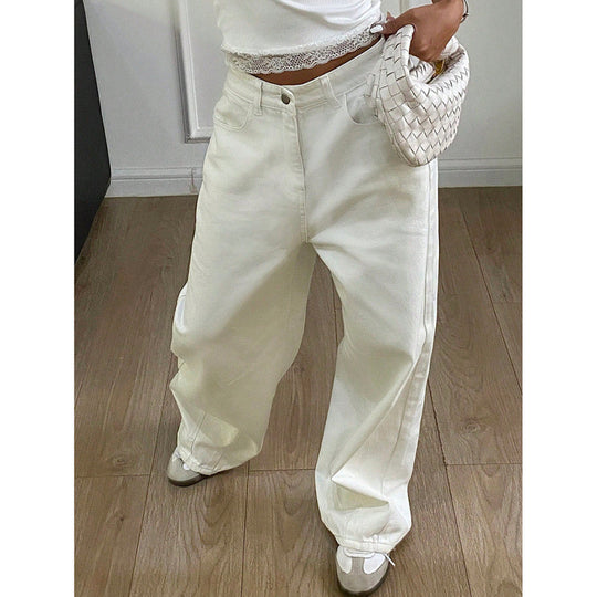 Damen Weite High-Waist Jeans im modernen Design EB