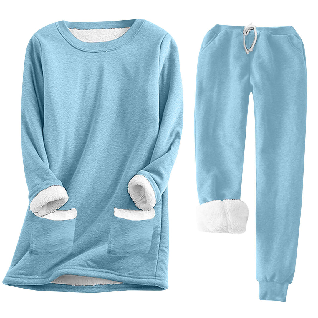 Damen Kuschelige Loungeanzug mit Fleece-Innenfutter und praktischen Taschen EB