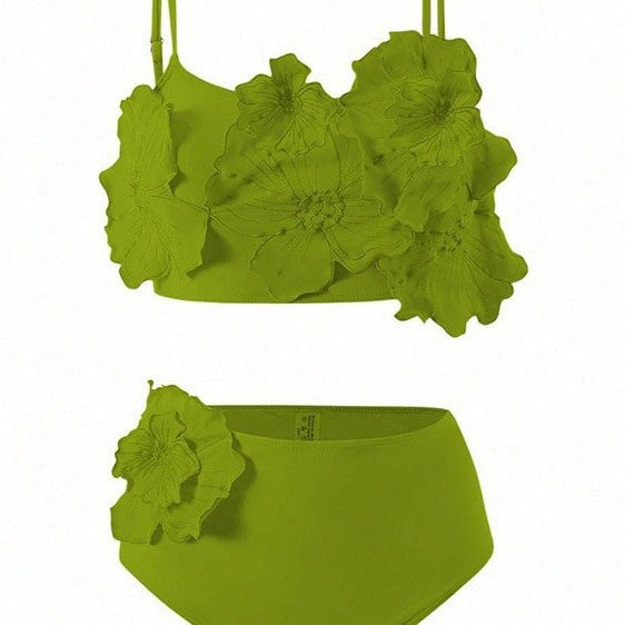 Damen Zweiteiliges Bikini-Set mit floralem Design und hochgeschnittenem Slip EB