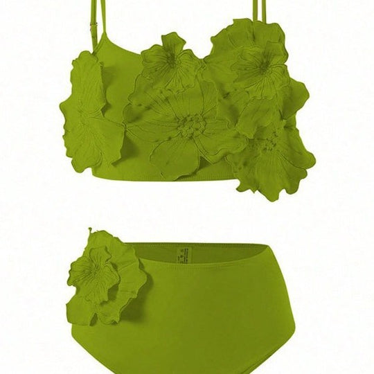 Damen Zweiteiliges Bikini-Set mit floralem Design und hochgeschnittenem Slip EB