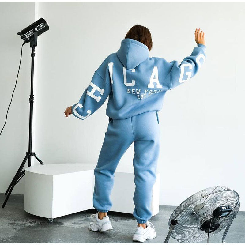 Damen Lässiger Oversize-Sweatanzug mit Kapuze und elastischem Bund EB