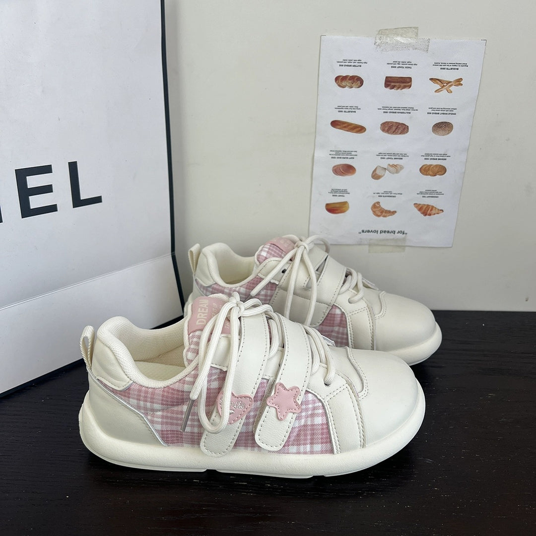 Damen Sportliche Sneaker mit verstellbarem Klettverschluss und kariertem Obermaterial EB