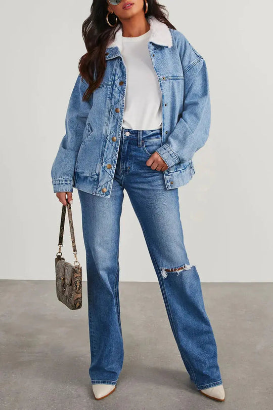 EB | Damen Denimjacke mit Fleecekragen Trendy und Bequem für Jeden Tag