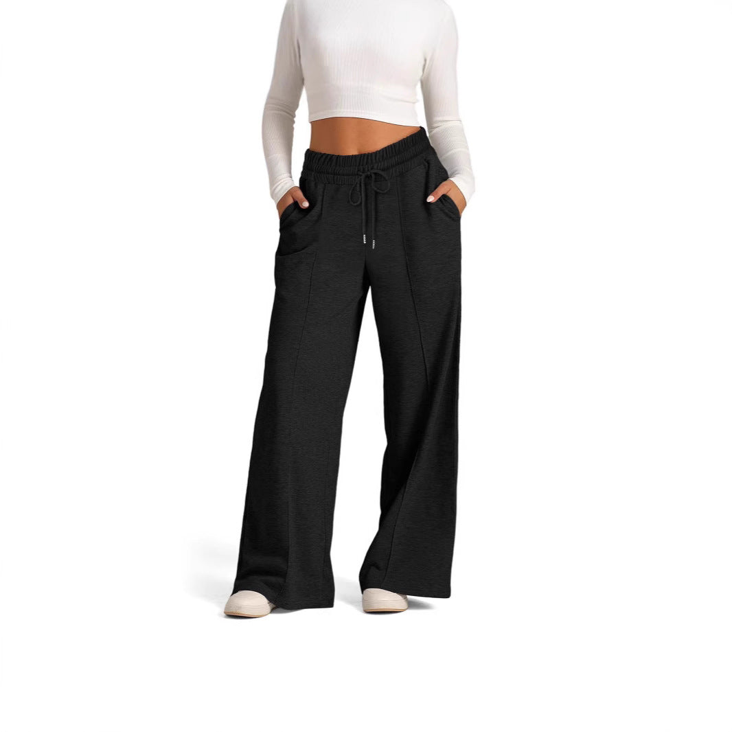 Damen nan weite High‑Waist Palazzo-Loungehose mit elastischem Komfortbund und Kordelzug EB