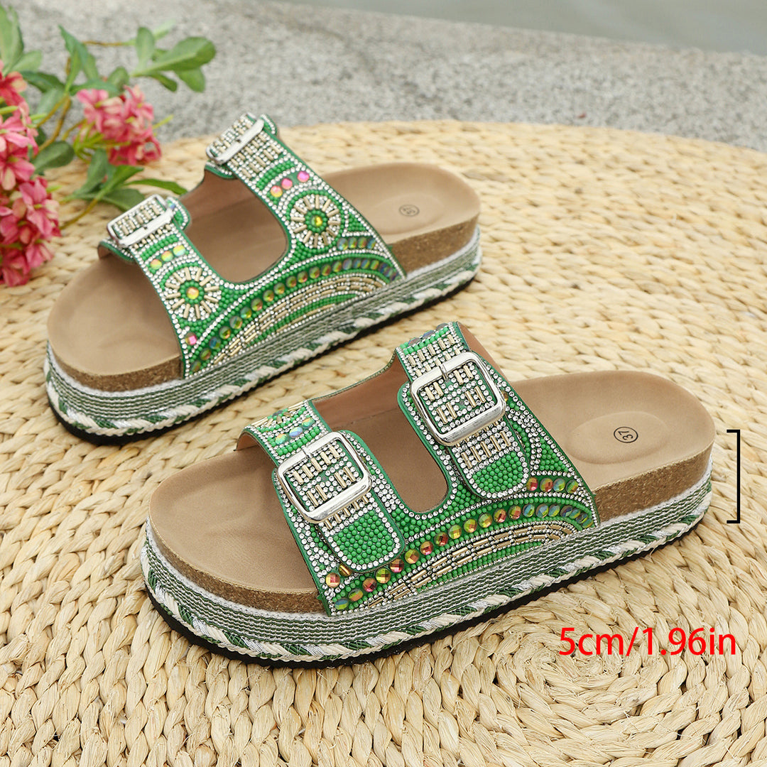 Damen Badesandalen mit elegantem Schmuck-Design und komfortablem Fußbett EB