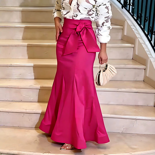 Damen Eleganter Maxi-Rock mit voluminösem Schleifenakzent EB