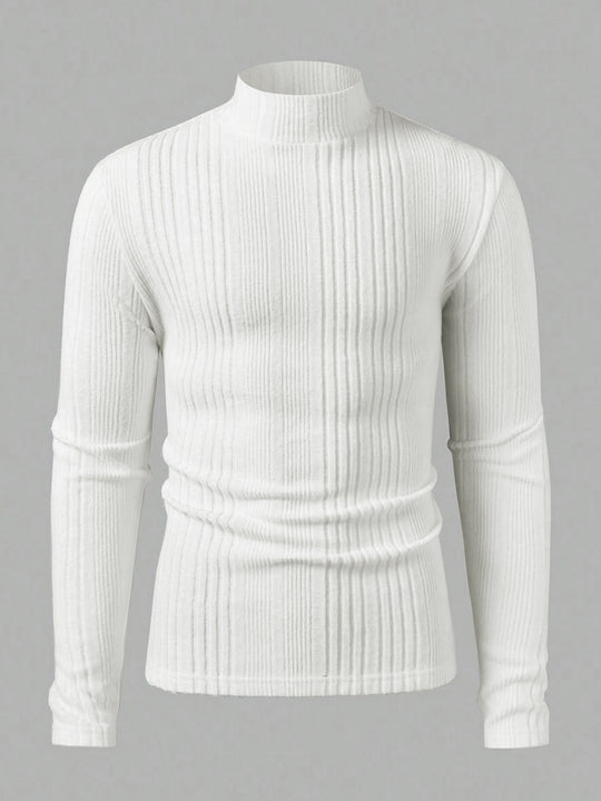 Herren Strickpullover mit hohem Kragen und Rippstruktur EB
