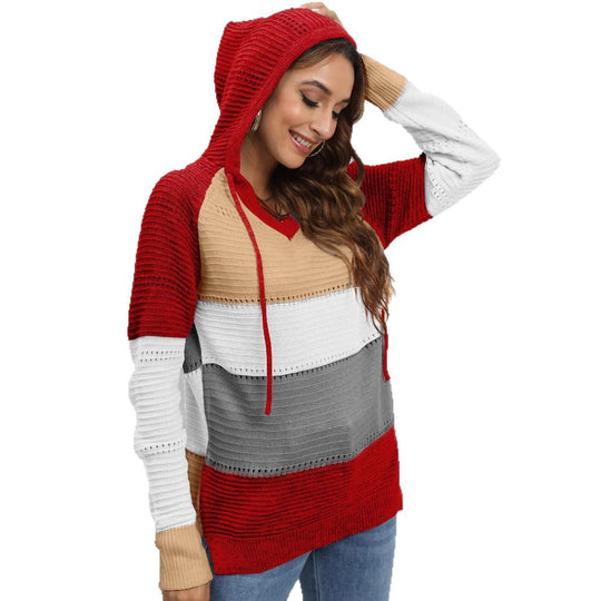 Damen lässiger Kapuzenpullover mit modischem Farbblockdesign EB