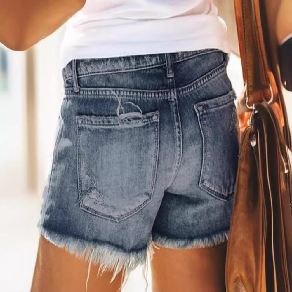 Damen Destroyed Denim-Shorts im modernen Look mit Fransen EB
