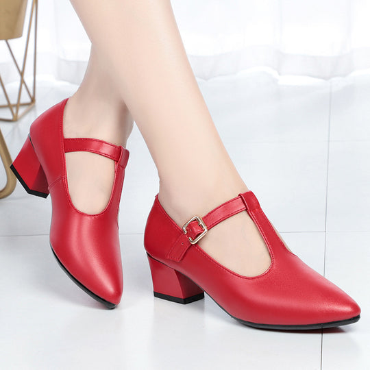 Damen Mary Jane Schuhe mit elegantem Riemchen und angenehm gepolstertem Blockabsatz EB