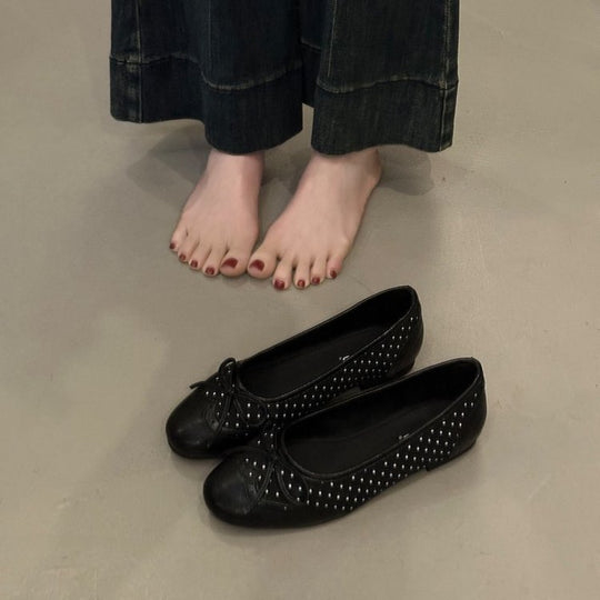 Damen Ballerinas mit verspieltem Schleifen-Design und atmungsaktiver Plattformsohle EB