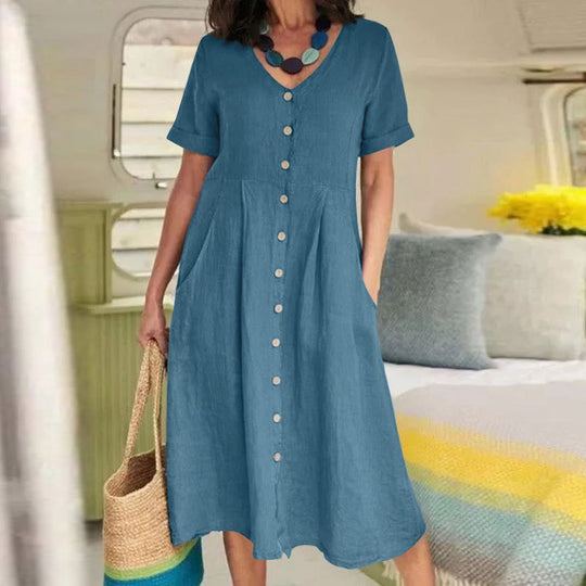 EB | Lockeres Kleid aus Baumwolle und Leinen mit hoher Taille