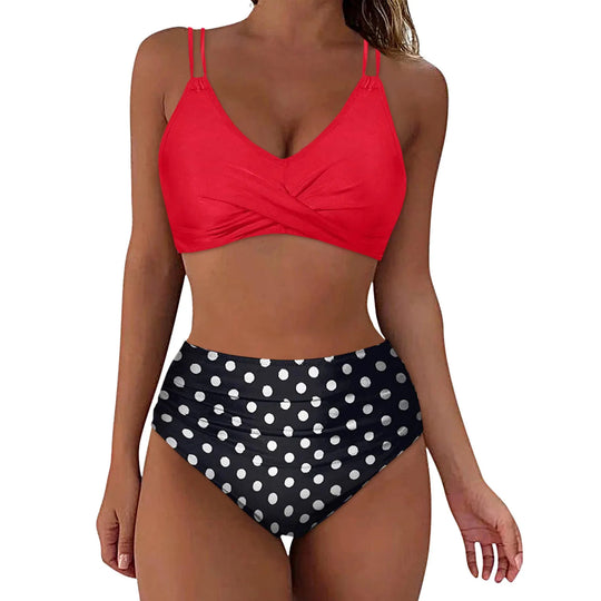 Damen Trendiger Hochschnitt-Bikini mit Raffung EB