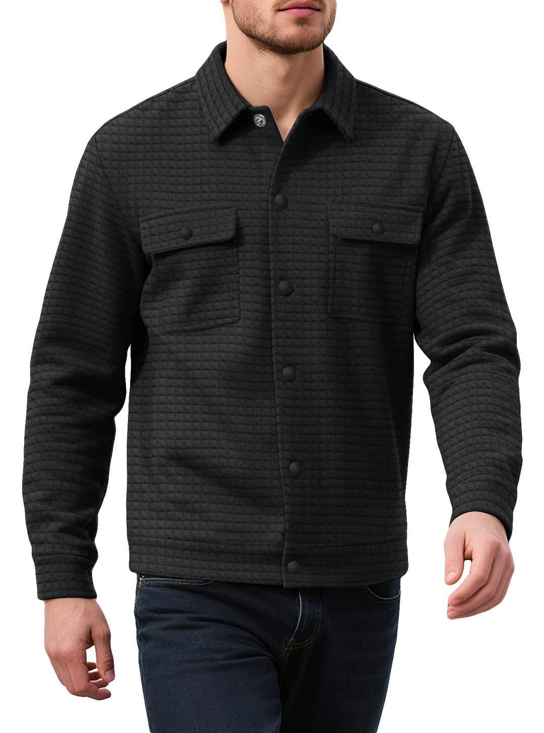 Herren nan gequiltete Hemdjacke im Overshirt-Stil mit Druckknopfleiste und aufgesetzten Brustklappen EB