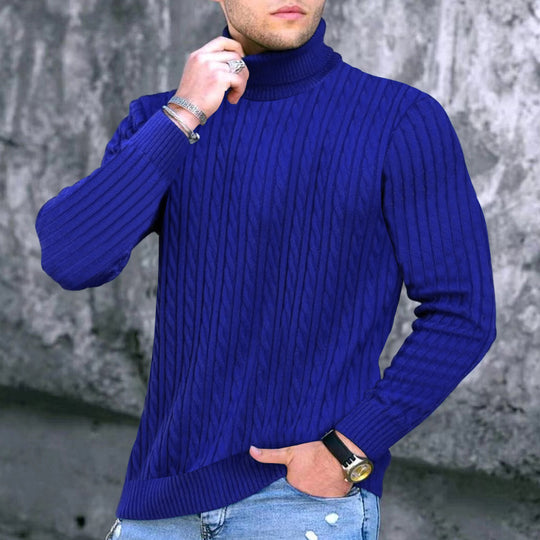 Herren eleganter Rollkragenpullover mit exquisiter Zopfmusterstruktur EB