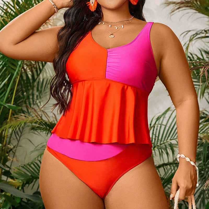 Damen tankini mit fließendem Volant und modischem Kontrast EB