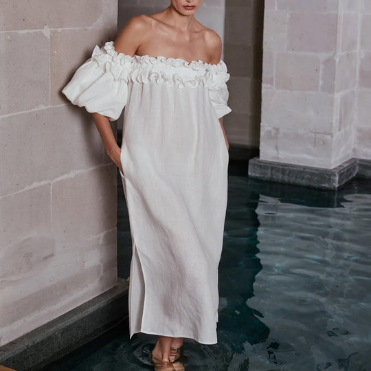 Damen Off-Shoulder Sommerkleid mit Rüschendetails EB
