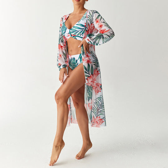 Damen Bikiniset mit farbenfrohem Design und transparenter Strandumhüllung EB