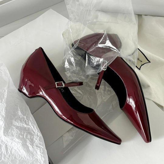Damen elegante Slingback-Pumps mit spitzem Zehenbereich und glänzender Oberfläche EB
