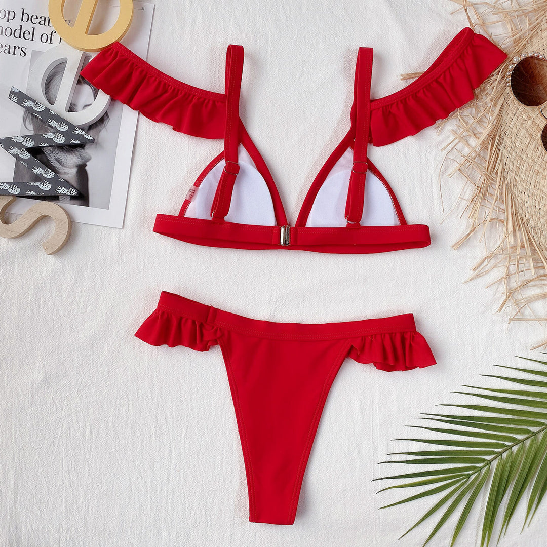 Damen Triangel-Bikini mit verspielten Rüschendetails EB