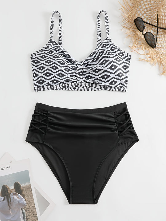 Damen Hochgeschnittener Bikini mit floralen Akzenten und raffinierten Details EB