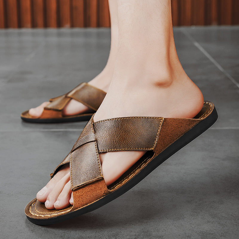 Herren Elegante und bequeme Leder-Sandalen mit verstellbarem Riemensystem EB