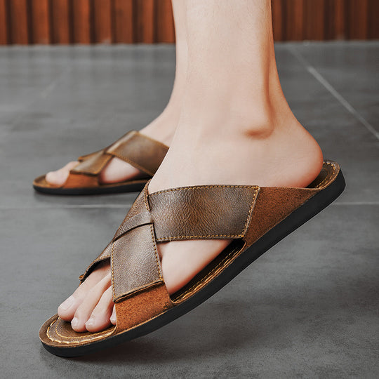Herren Elegante und bequeme Leder-Sandalen mit verstellbarem Riemensystem EB