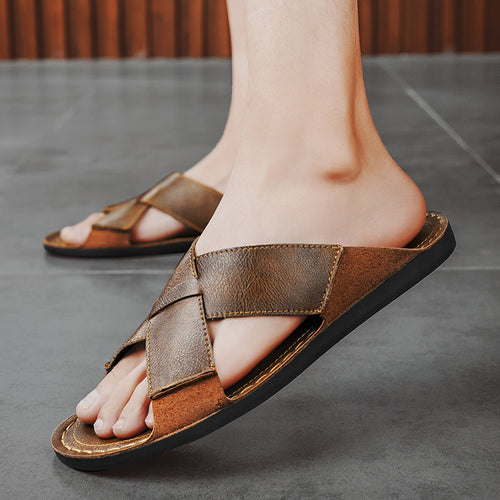 Herren Elegante und bequeme Leder-Sandalen mit verstellbarem Riemensystem EB