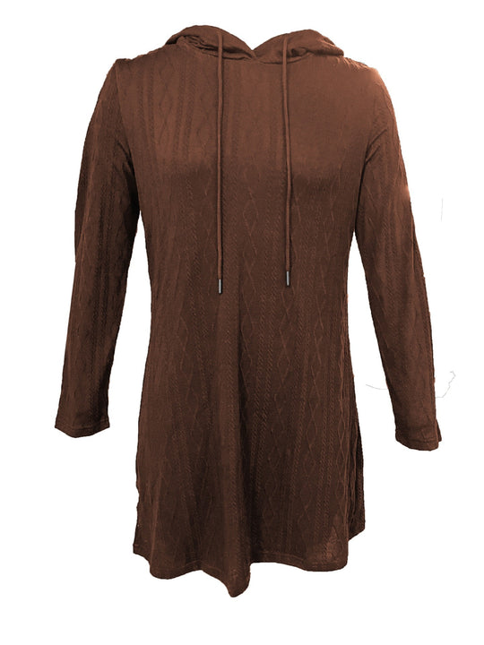 Damen Kapuzenkleid mit strukturiertem Strickmuster und lässigem Schnitt EB