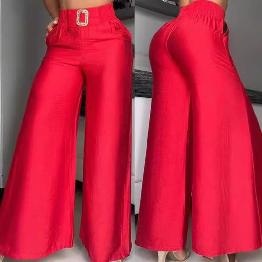 Damen Weit geschnittene Palazzo-Hose mit dekorativem Taillenbund EB