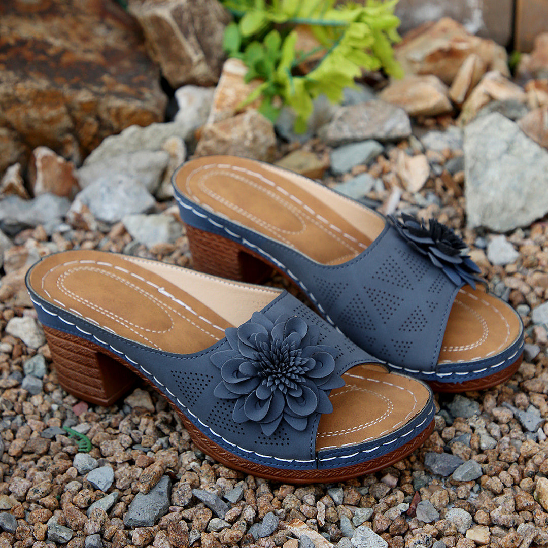 Damen elegante Slide-Pantoletten mit floralem Design EB