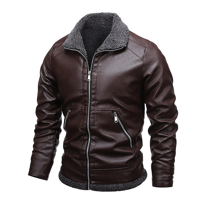 Herren Aviator-Kunstlederjacke mit vollem Sherpa-Innenfutter und Reißverschluss EB