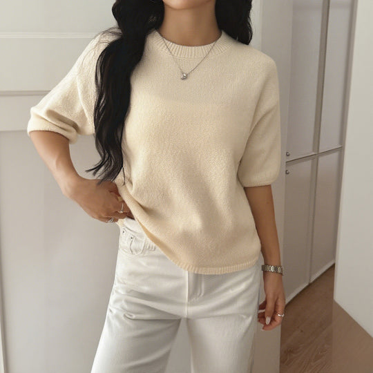 Damen kurzärmeliges Strickoberteil mit lässigem Schnitt EB