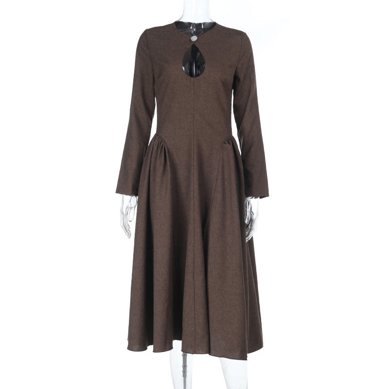 Damen elegantes Midikleid mit schickem Ausschnitt und taillierter Silhouette EB