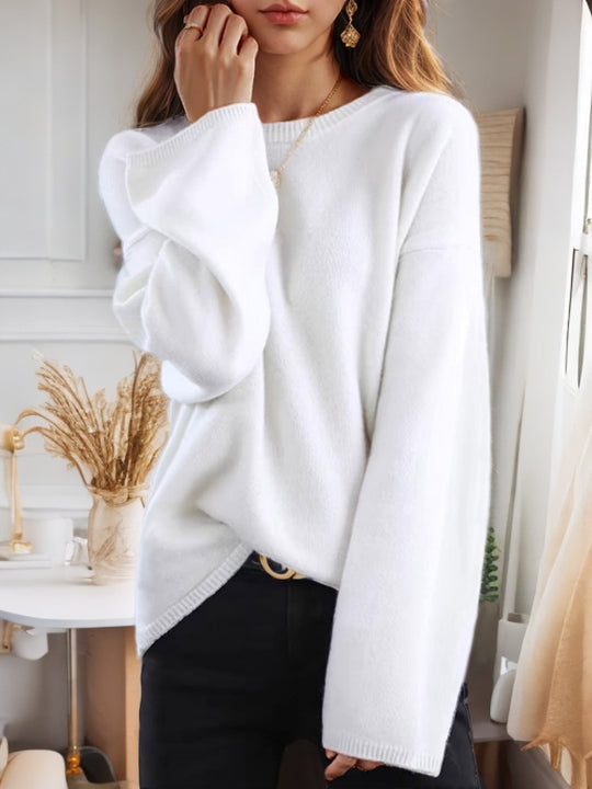 Damen nan lässiger Oversize-Strickpullover mit Rundhalsausschnitt und überschnittener Schulterpartie EB