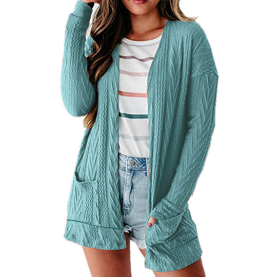 Damen luftige Strickjacke mit Taschen und modernem Design EB