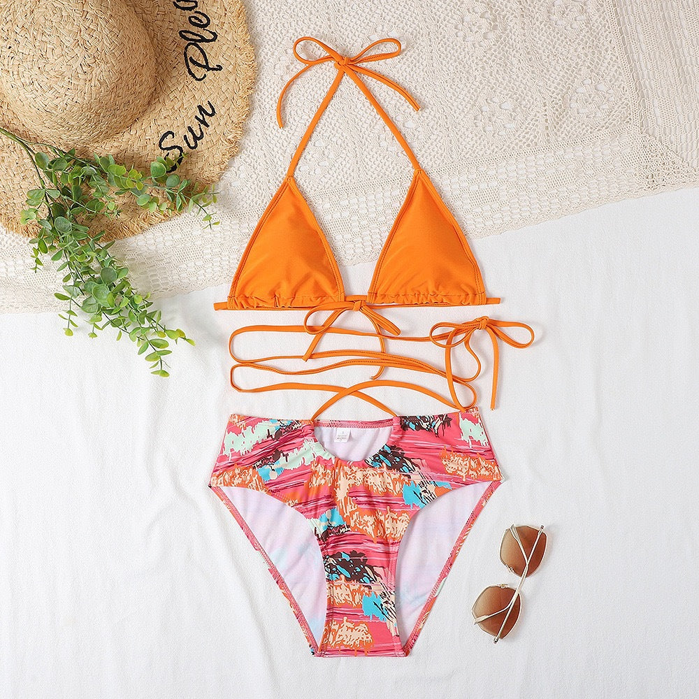 Damen Triangel-Bikini mit lässigem Schnitt und modischen Bindebändern EB