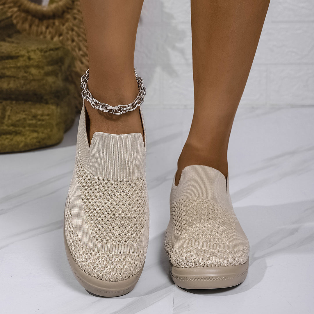 Damen bequeme Slip-On Sneakers mit atmungsaktivem Strickdesign EB