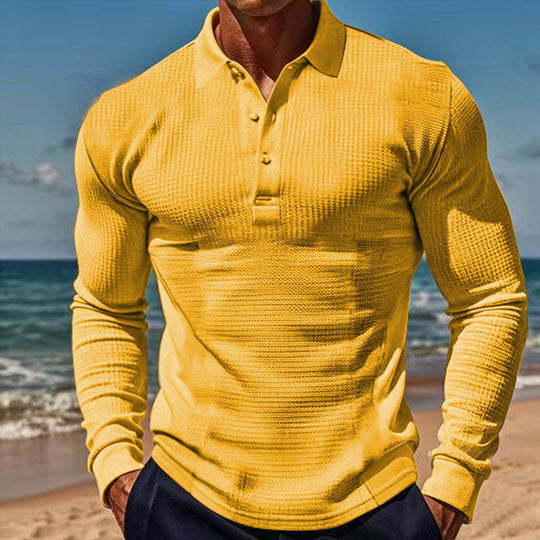 Herren Langarm-Henley-Shirt aus atmungsaktivem Strukturmaterial mit dekorativen Knöpfen EB